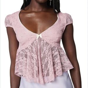 Pink Lace Cap Sleeve Babydoll Top Y2K Women’s L